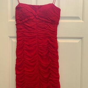 Chic Strapless Red Ruched Dress